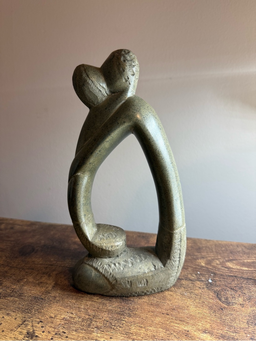 Vtg Mid Century Modern MCM Carved Soapstone Abstract Embracing Sculpture Statue